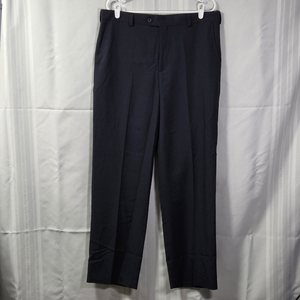 Geoffrey Beene Dress Pants Mens 36x32 Navy Blue Flat Front Straight Leg Trousers